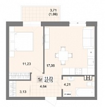 1-комнатная квартира 42,15 м2 ЖК «Шолохов»