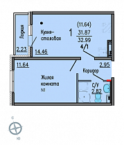 1-комнатная квартира 33 м2 ЖК «Мичуринский»