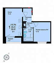 1-комнатная квартира 36,4 м2 ЖК «Меридиан»