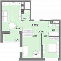 2-комнатная квартира 68,56 м2 ЖК «Белый парус»