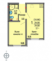 1-комнатная квартира 34,1 м2 ЖК «Хрустальные ключи»