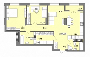 2-комнатная квартира 88,09 м2 «New house mART»