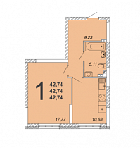 1-комнатная квартира 42,7 м2 ЖК «Близкий»