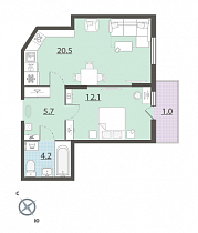 1-комнатная квартира 43,5 м2 ЖК «Флагман»