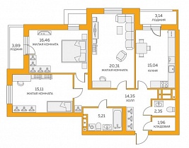 3-комнатная квартира 95,9 м2 ЖК «Луч»