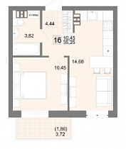 1-комнатная квартира 33,39 м2 ЖК «Шолохов»