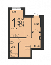 1-комнатная квартира 71,6 м2 ЖК «Близкий»
